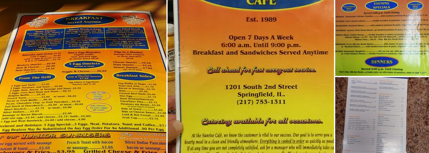 Sunrise Cafe Menu
