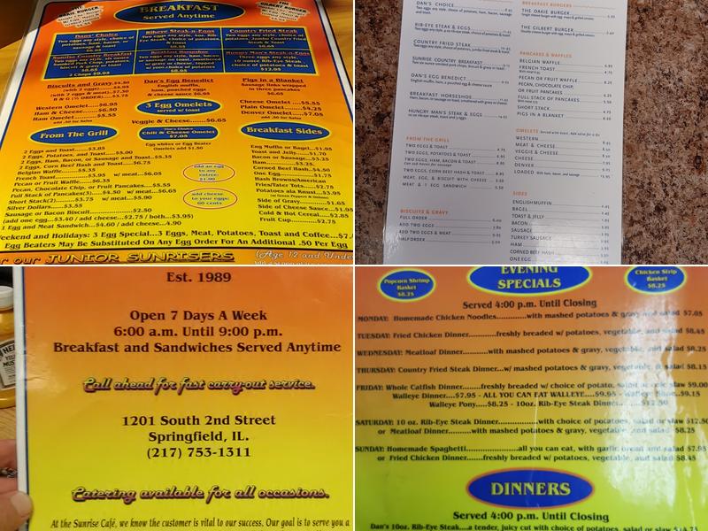 Sunrise Cafe Menu