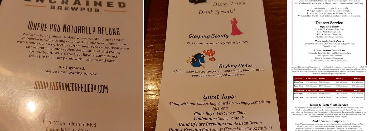 Engrained Brewing Company Menu