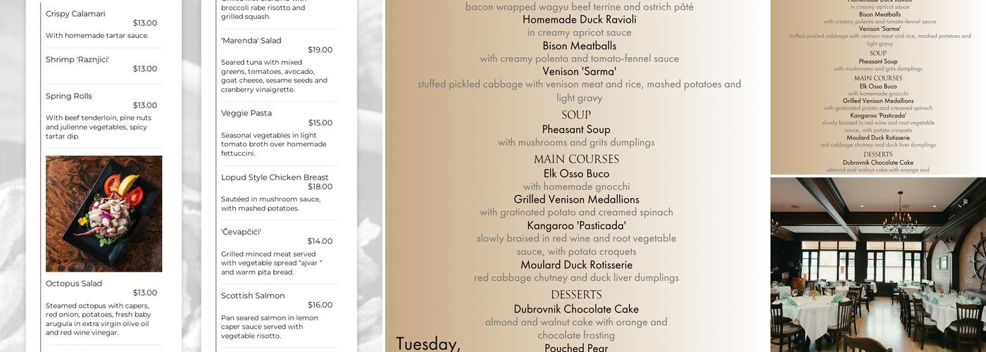 Dubrovnik Menu