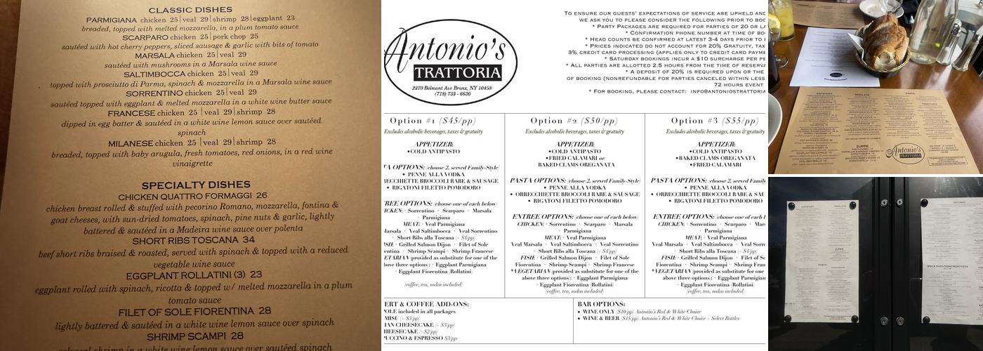 Antonio's Trattoria Menu