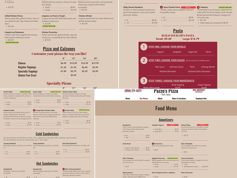 Pazzo's Pizza Menu