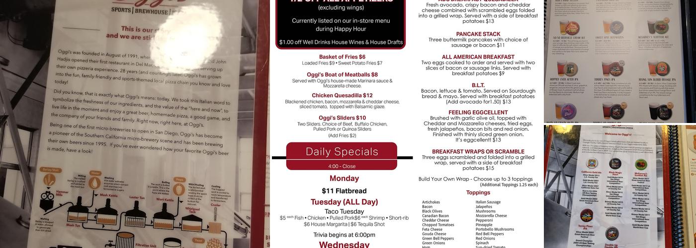 Oggi’s Sports | Brewhouse | Pizza Menu