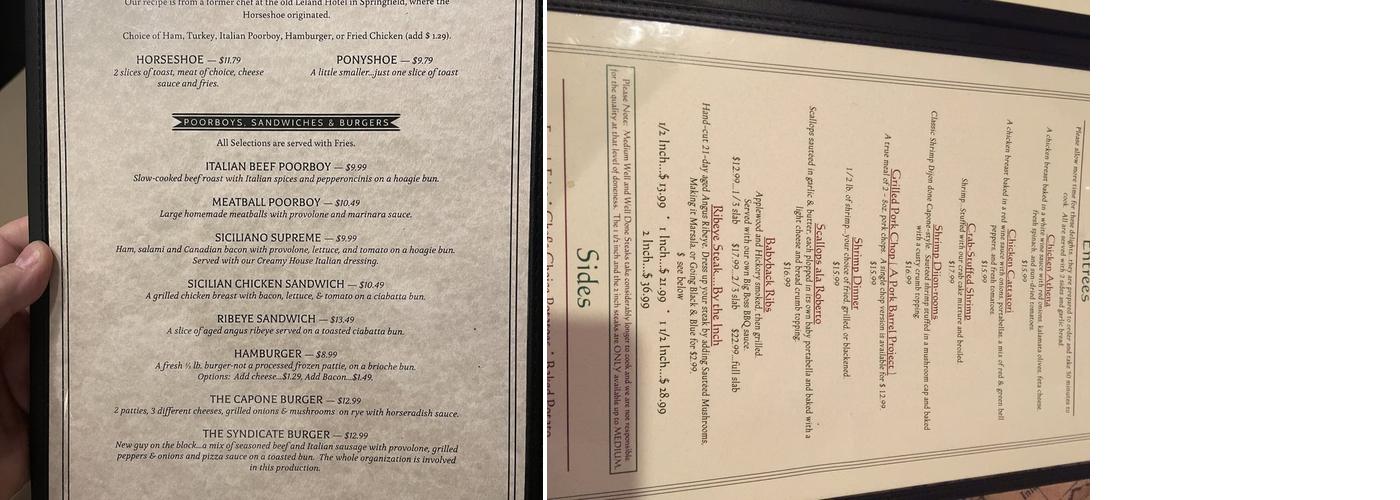 Capones Hideout Menu