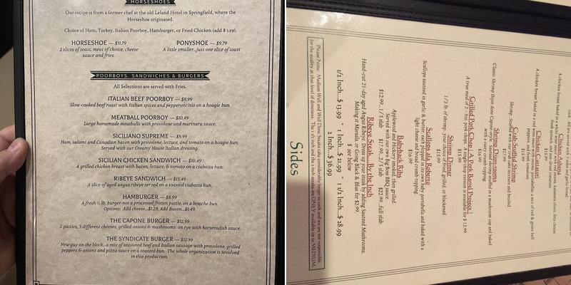 Capones Hideout Menu