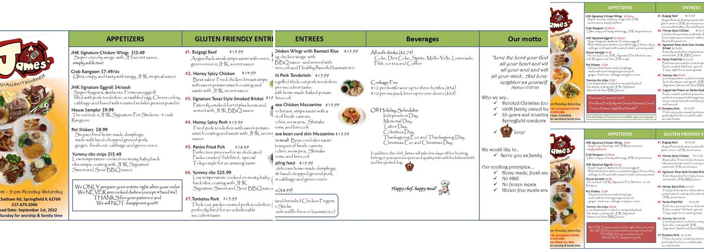 James' Home Kitchen Menu