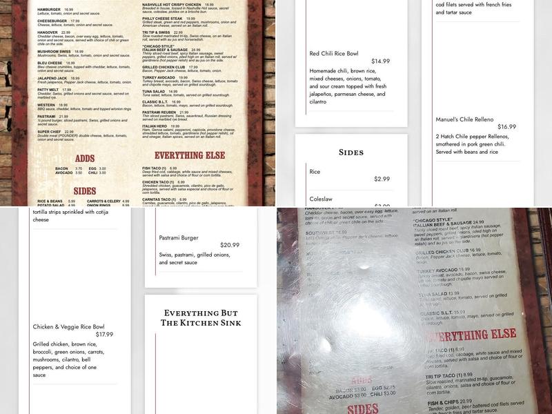 Chief's Burgers & Brew Menu