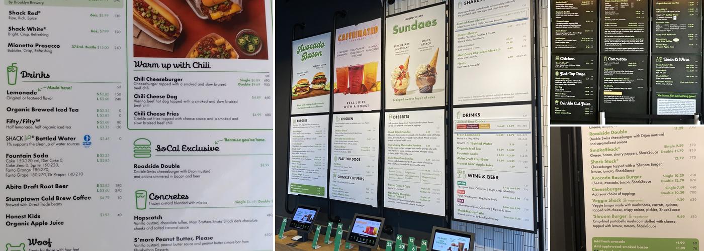 Shake Shack Westfield UTC Menu
