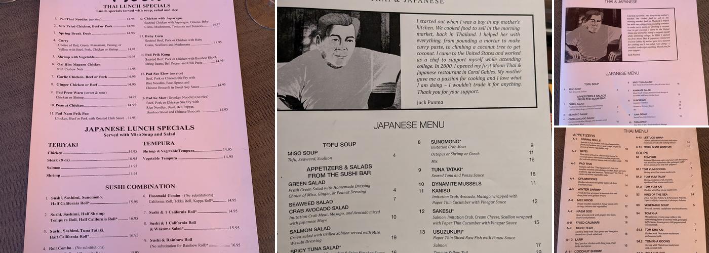 Moon Thai & Japanese Menu