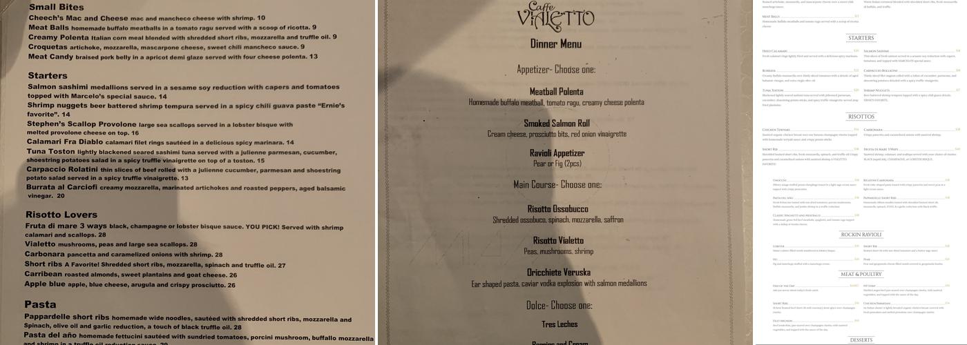 Caffe Vialetto Menu
