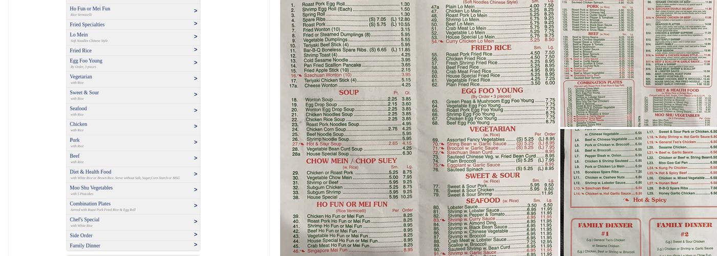 Hong Kong Restaurant Menu