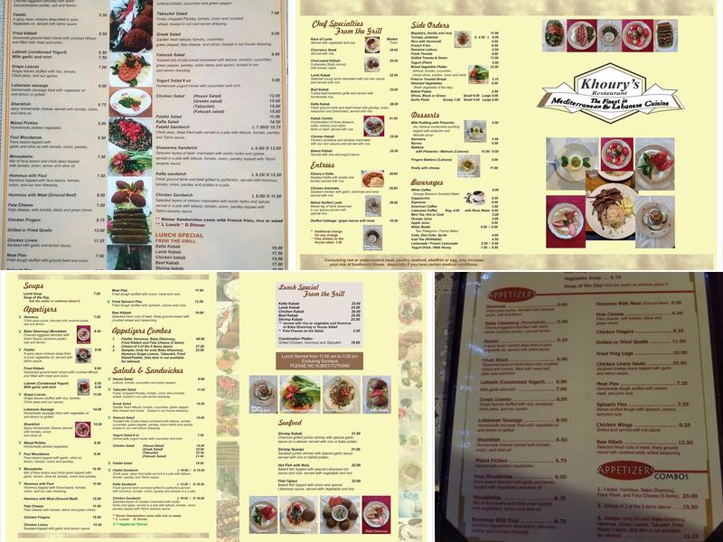 Khoury's Mediterranean Restaurant Menu