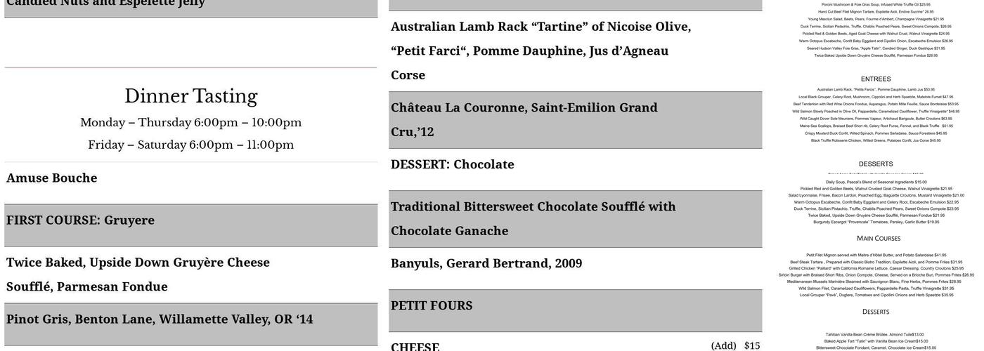 Pascal's On Ponce Menu