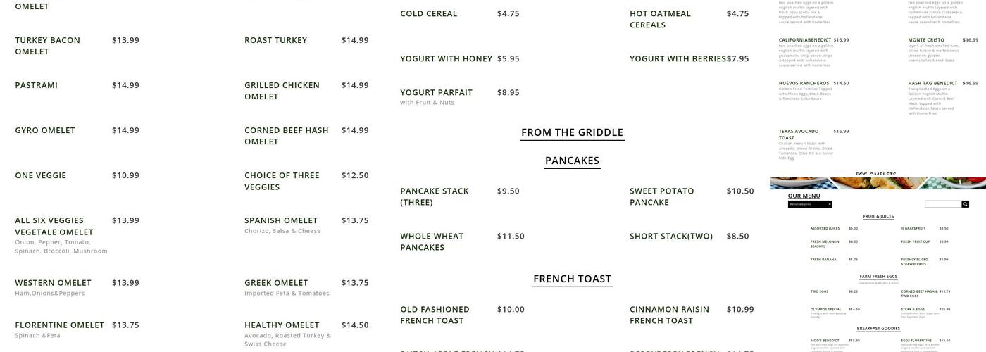 Mont Olympos Diner Menu