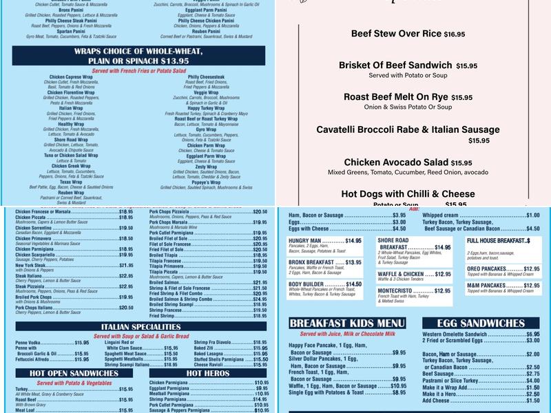 Shore Road Diner Menu