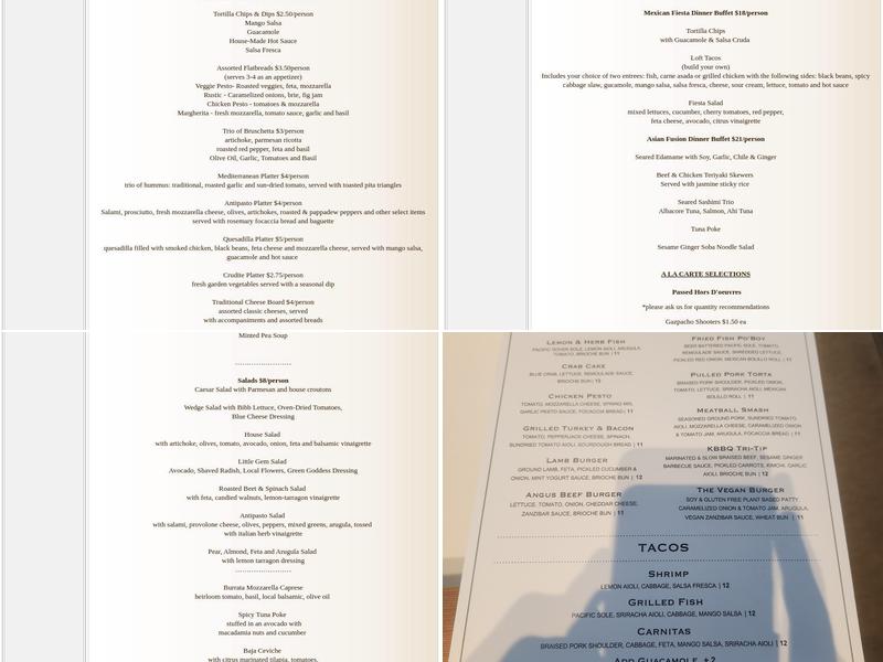 Zanzibar Cafe At the Loft Menu