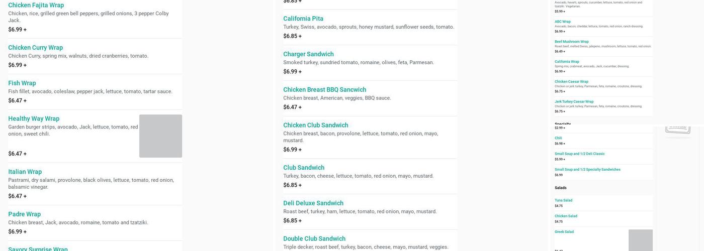 Sky Park Cafe & Deli Menu