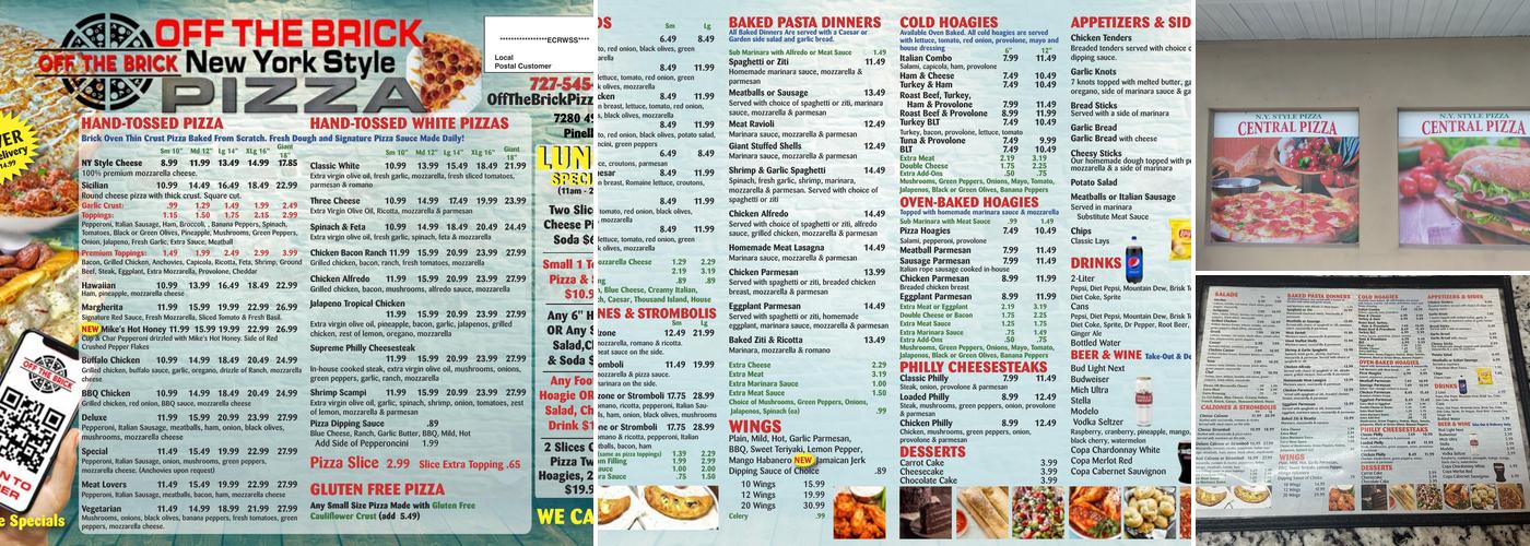 Central Pizza-Off The Brick Menu