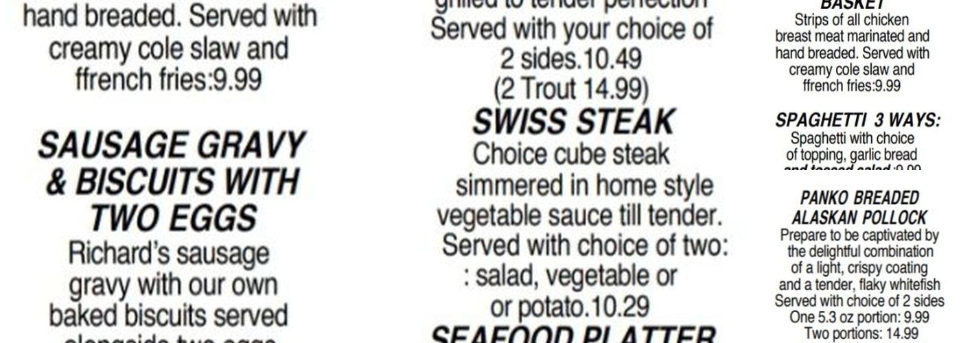 Richards Restaurant Menu