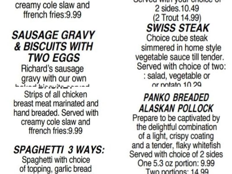 Richards Restaurant Menu