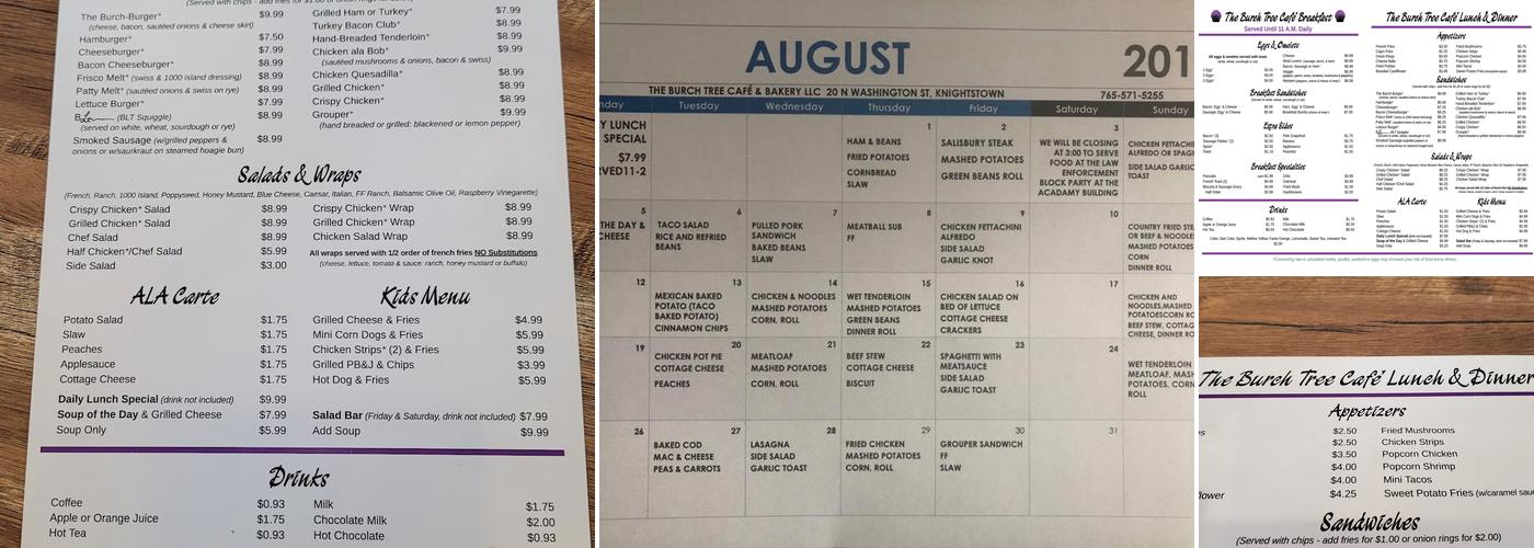 The Burch Tree Cafe & Bakery Menu