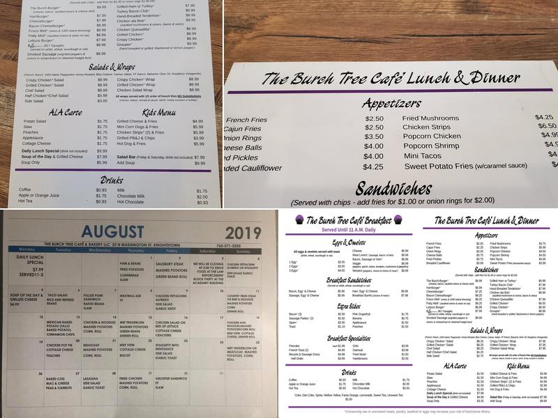 The Burch Tree Cafe & Bakery Menu