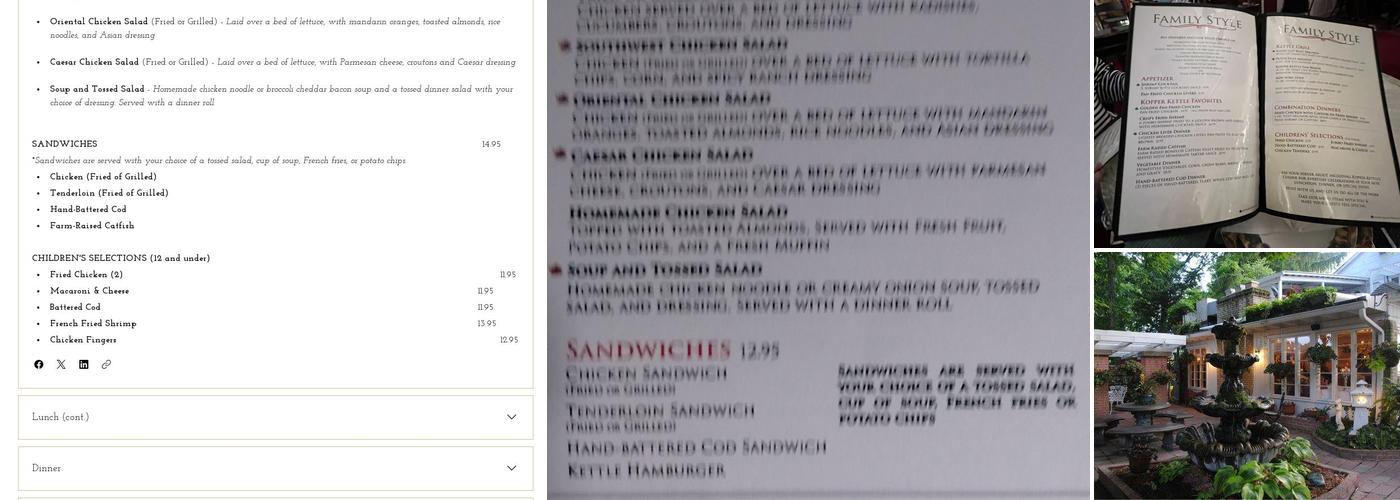 Kopper Kettle Inn Restaurant Menu