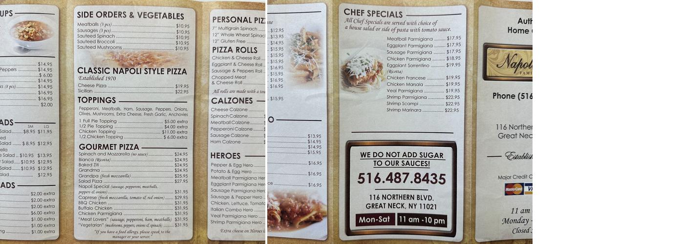 Napoli Pizza & Restaurant Menu