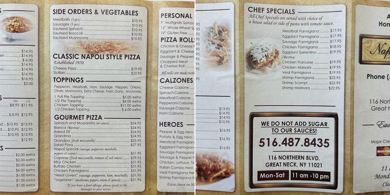 Napoli Pizza & Restaurant Menu