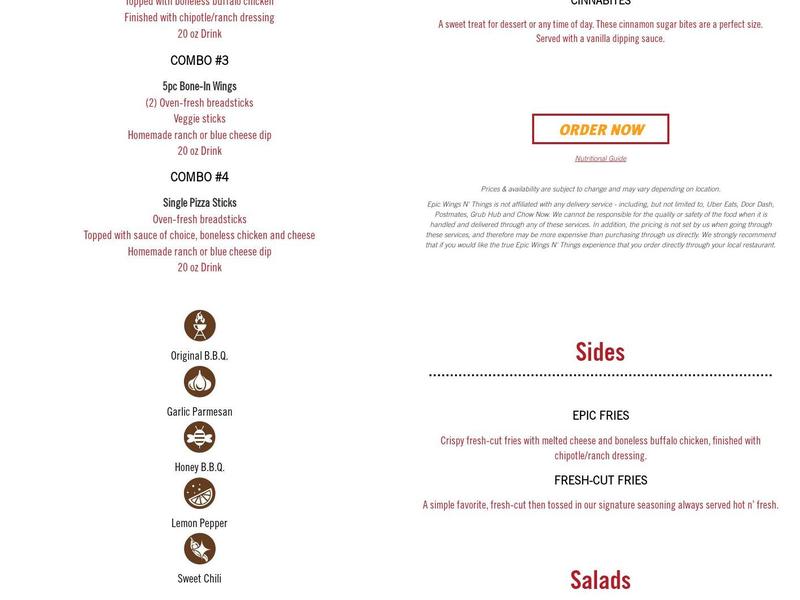 Epic Wings Menu