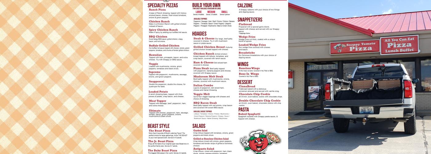 Snappy Tomato Pizza Menu