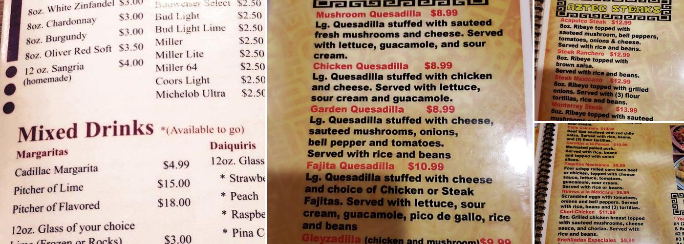 Azteca Mexican Restaurant Menu