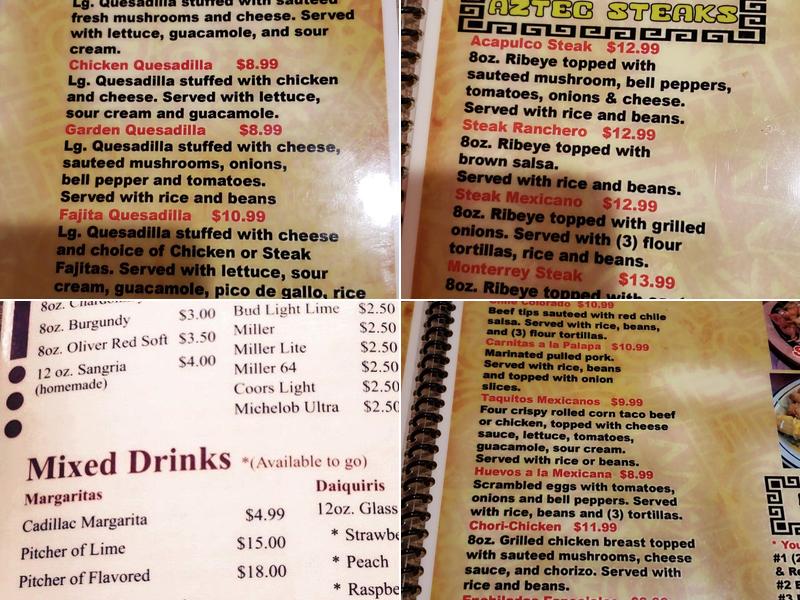 Azteca Mexican Restaurant Menu