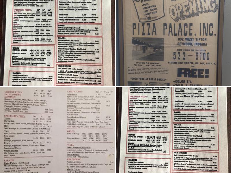 Pizza Palace, Inc. Menu