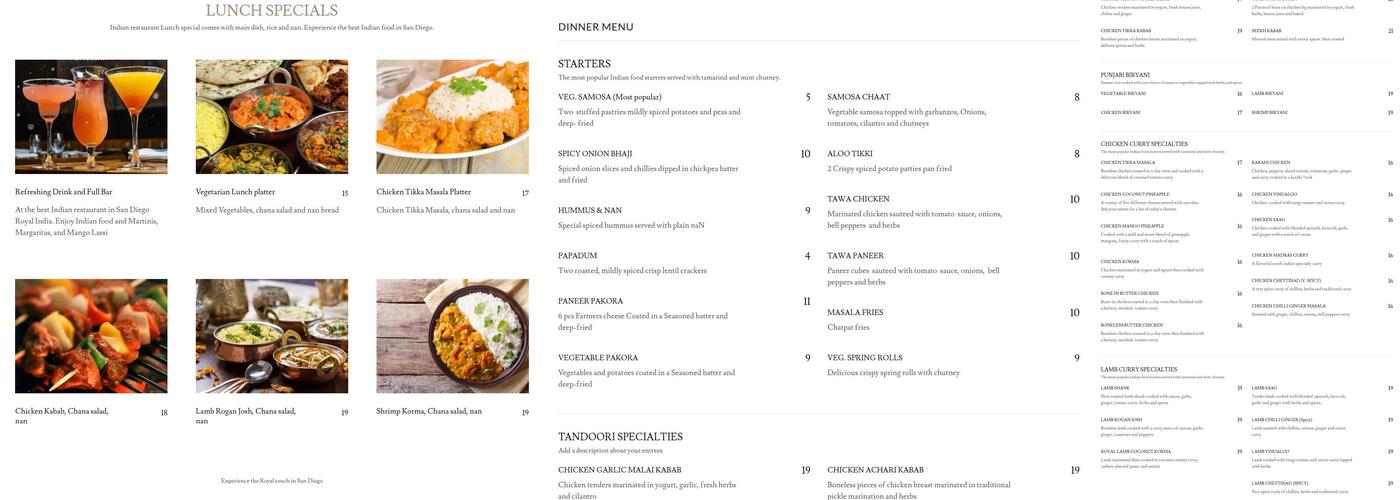 Royal India - Miramar Menu