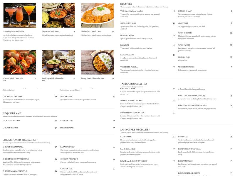 Royal India - Miramar Menu