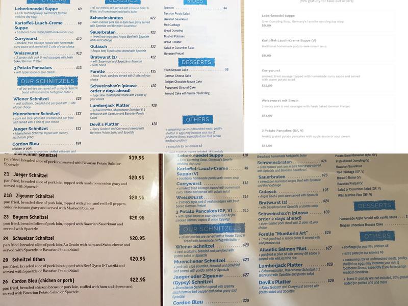 Sandra's German Restaurant Menu