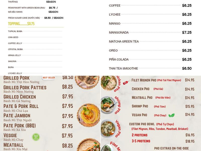 Saigon Baguette And Pho (Bánh Mì, Phở) Menu