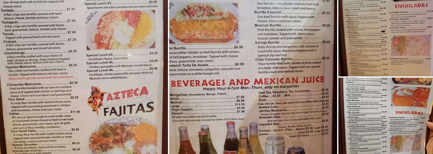 El Azteca Menu