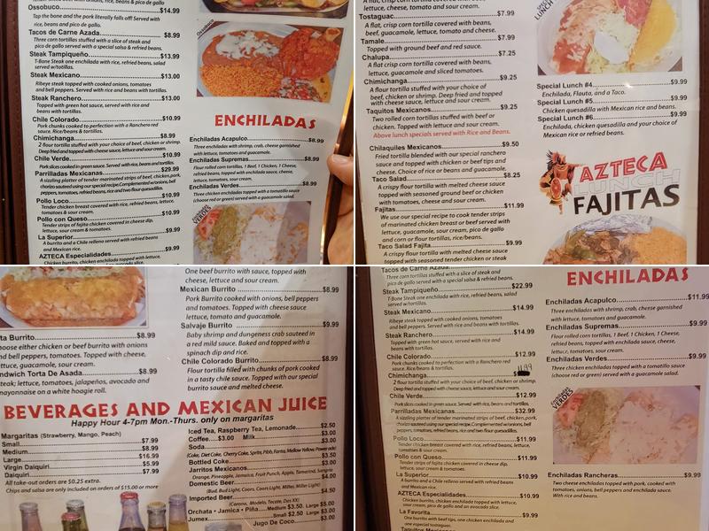 El Azteca Menu