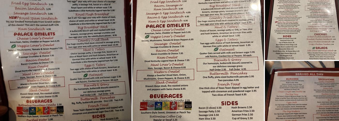 The Palace Cafe Menu