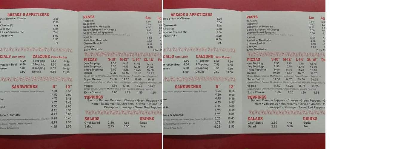 Kellyo's Pizza Menu
