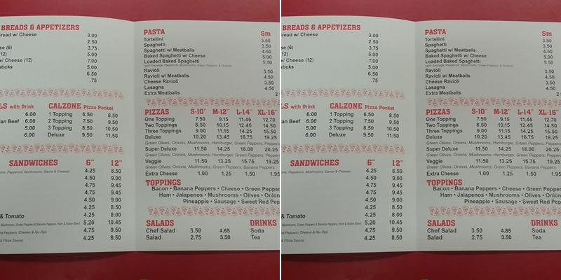 Kellyo's Pizza Menu