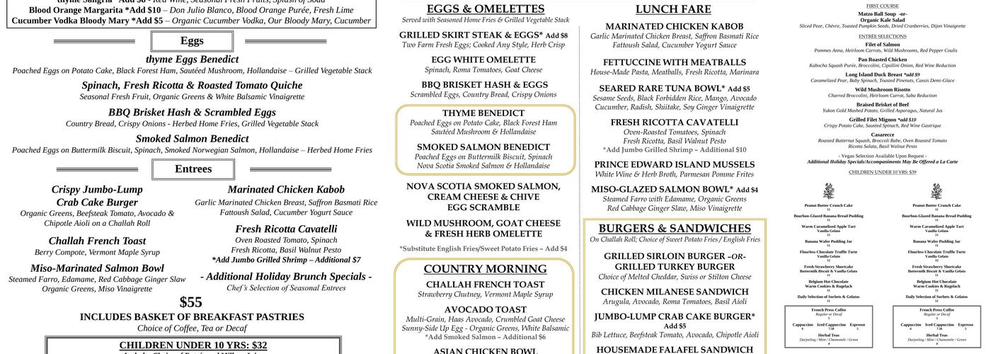 Thyme Restaurant Menu