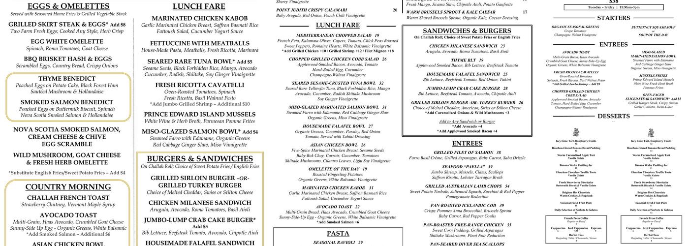 Thyme Restaurant Menu