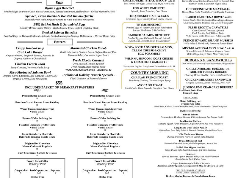 Thyme Restaurant Menu