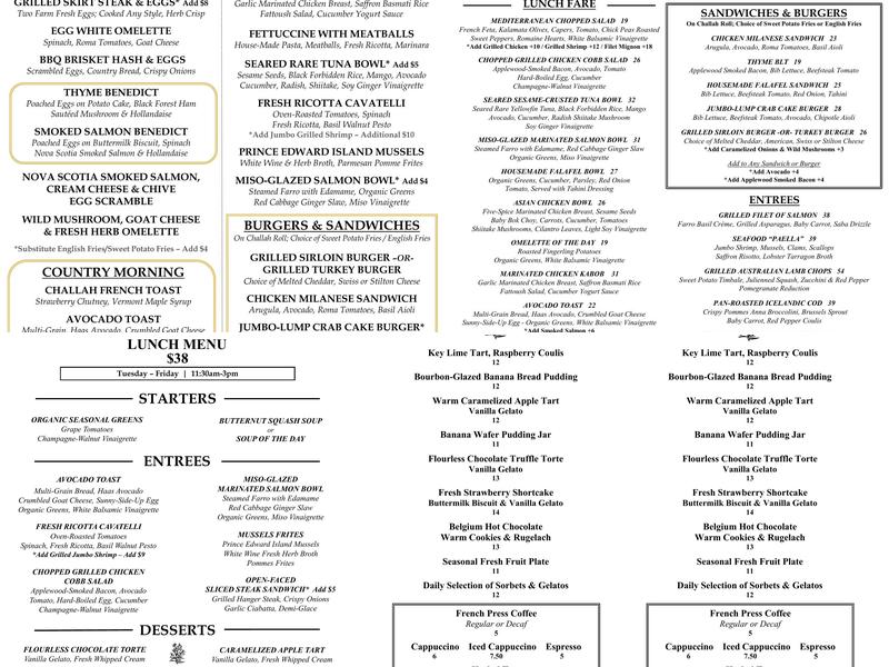Thyme Restaurant Menu