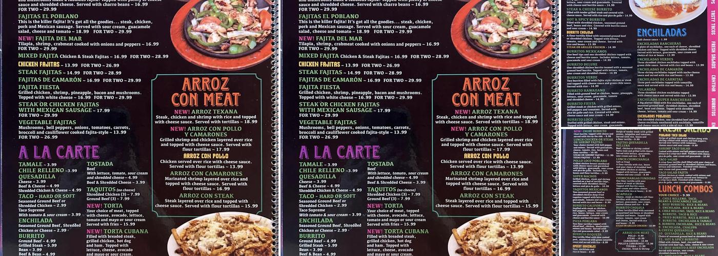 El Chile Poblano Menu