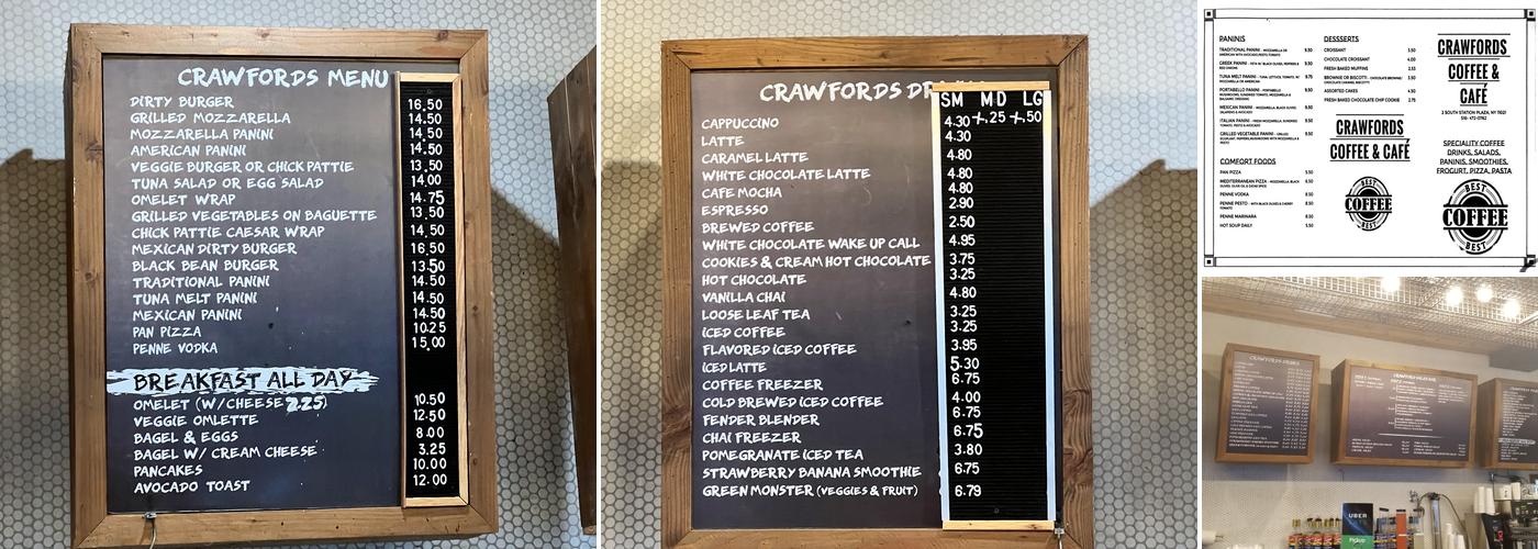 Crawfords Coffee Cafe Great Neck Menu