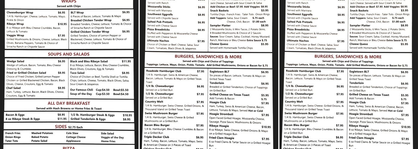 Roadside Cafe Menu